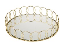Mirrored Round Tray with Gold Edge