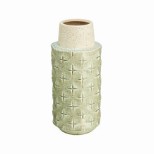 tall lined teal ceramic vase