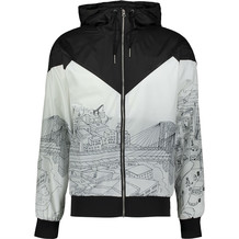 Black and White Sketch Detail Windbreaker Jacket
