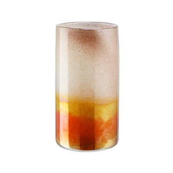 Pale Pink Bubbled Glass Vase With Shiny Orange Bottom