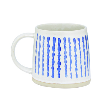 Clay Mug With Blue Quiggly Lines