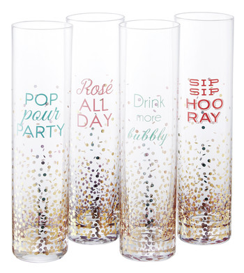 Set of Four Gold Sparkle Slogan Glasses