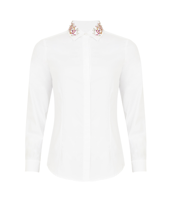 White shirt with floral collar