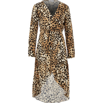 Brown Animal Print Midi Dress