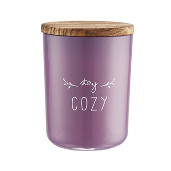 Purple Glass Candle with Wooden Lid
